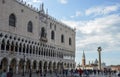 St. Mark\'s Square with column of San Marco, part of the facade of Doge\'s Palace. Venice Italy Royalty Free Stock Photo