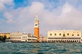 St. Mark`s square San Marco , campanile cathedral tower and Doge`s Palace, Venice, Italy Royalty Free Stock Photo