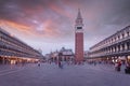 St. Mark Square Campanile and Doges Palace in Venice, Italy. Royalty Free Stock Photo