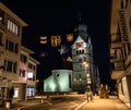 St martin catholic church baar on swiss national day fireworks night photography Royalty Free Stock Photo