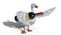 St. Martins goose holds wine bottle isolated on white - 3D render Royalty Free Stock Photo