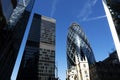 St. Mary Axe and skyscrapers in 13 September 2019. London Royalty Free Stock Photo