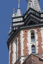 St. Mary`s Basilica Church of Our Lady Assumed into Heaven in Krakow / Cracow, Poland. Trumpeter, bugler playing an hourly bugl