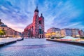 St. Mary`s Basilica on the Krakow Main Square at Dusk, Krakow Royalty Free Stock Photo