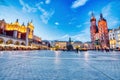 St. Mary`s Basilica on the Krakow Main Square at Dusk, Krakow Royalty Free Stock Photo