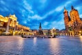 St. Mary`s Basilica on the Krakow Main Square at Dusk, Krakow Royalty Free Stock Photo