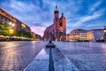 St. Mary`s Basilica on the Krakow Main Square at Dusk, Krakow Royalty Free Stock Photo