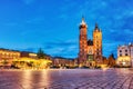 St. Mary`s Basilica on the Krakow Main Square at Dusk, Krakow