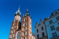 St. Mary`s Basilica on the Krakow Main Square Rynek Glowny on a sunny day Royalty Free Stock Photo