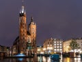 St Mary`s Basilica at night in the Main Market Square Krakow Royalty Free Stock Photo