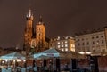 St Mary`s Basilica at night in the Main Market Square Krakow Royalty Free Stock Photo