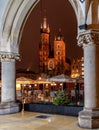 St Mary`s Basilica at night in the Main Market Square Krakow Royalty Free Stock Photo