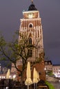 St Mary`s Basilica at night in the Main Market Square Krakow Royalty Free Stock Photo