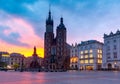 Krakow. St. Mary`s Church and market square at dawn. Royalty Free Stock Photo