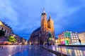 St. Mary`s Church at night. Krakow Poland.