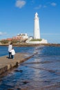 St Mary`s Lighthouse and causeway Royalty Free Stock Photo
