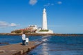 St Mary`s Lighthouse and causeway Royalty Free Stock Photo
