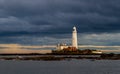 St Mary`s Lighthouse as a storm draws nearer