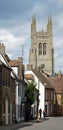 St Mary`s Street Eynesbury with the tower of St Mary`s church St Neots in background Vertical Format. Royalty Free Stock Photo