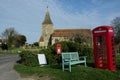 St Mary`s The Virgin Church, red telephone & post box Romney Marsh Kent. UK
