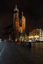 St. Mary's Basilica (Church of Our Lady Assumed into Heaven) in Krakow, Poland at night Royalty Free Stock Photo