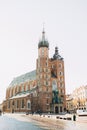 St. Mary's Basilica on the Krakow Main Square. Old city center. High quality photo Royalty Free Stock Photo