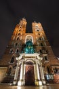 St. Mary's Basilica (Church of Our Lady Assumed into Heaven) in Krakow, Poland at night Royalty Free Stock Photo