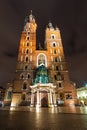 St. Mary's Basilica (Church of Our Lady Assumed into Heaven) in Krakow, Poland at night Royalty Free Stock Photo