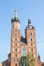 St. Mary`s basilica in main square of Krakow, main square, famous cathedral in summer day Royalty Free Stock Photo