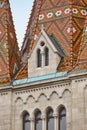 St. Matthias neogothical cathedral pinnacles and colored tiles. Budapest, Hungary Royalty Free Stock Photo