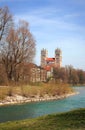 St maximilian church and isar river munich Royalty Free Stock Photo