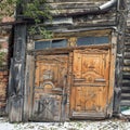 1st of May 2016, Russia, Tomsk, old fashioned door of wooden house