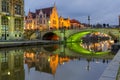 St Michael Bridge with green light, Ghent, Belgium Royalty Free Stock Photo