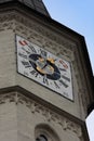 St Michael's Church, Vienna, with tower clock and austra symbols Royalty Free Stock Photo