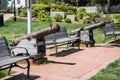 Two antique cannons at St. Michael`s, Talbot County, Maryland, USA