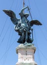 St Michael statue on top of Castel Sant`Angelo in Rome Royalty Free Stock Photo