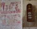 St Michaels Church, Amberley, Sussex. Interior detail of 14th century wall paintings. Royalty Free Stock Photo