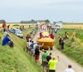 St. Michel Madeleines Caravan on a Cobblestone Road- Tour de France 2015