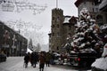 ST MORITZ, SWITZERLAND - DECEMBER 30 2017 - Luxury town crowded of tourists for new years eve Royalty Free Stock Photo