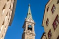 Bell tower of reformed church in St. Moritz Royalty Free Stock Photo