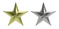 Gold and silver stars isolated cutout against white background. 3d illustration