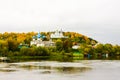 St. Nichola`s Holy Trinity Monastery Svyato Troitse Nikolsky Monastery and Cathedral of the Annunciation. View from the Klyazma Royalty Free Stock Photo