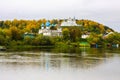 St. Nichola`s Holy Trinity Monastery Svyato Troitse Nikolsky Monastery and Cathedral of the Annunciation. View from the Klyazma Royalty Free Stock Photo