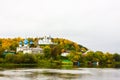 St. Nichola`s Holy Trinity Monastery Svyato Troitse Nikolsky Monastery and Cathedral of the Annunciation. View from the Klyazma Royalty Free Stock Photo