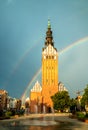 St. Nicholas Cathedral with a rainbow in Elblag, Poland Royalty Free Stock Photo