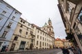 St Nicholas Church, also called Kostel Svateho Mikulase, in Prague, Czech Republic, with its dome seen from Karmelitska street