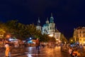 St. Nicholas Church Prague in Czech Republic at night. Royalty Free Stock Photo