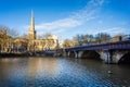 St Nicholas Church viewed from the Bristol Bridge in Bristol, Avon, UK