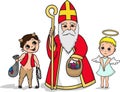 St. Nicholas, devil and little angel characters. Royalty Free Stock Photo