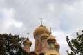 St. Nicholas Russian Church near University Square in downtown Bucharest exterior of the seven onion domes on top of the building